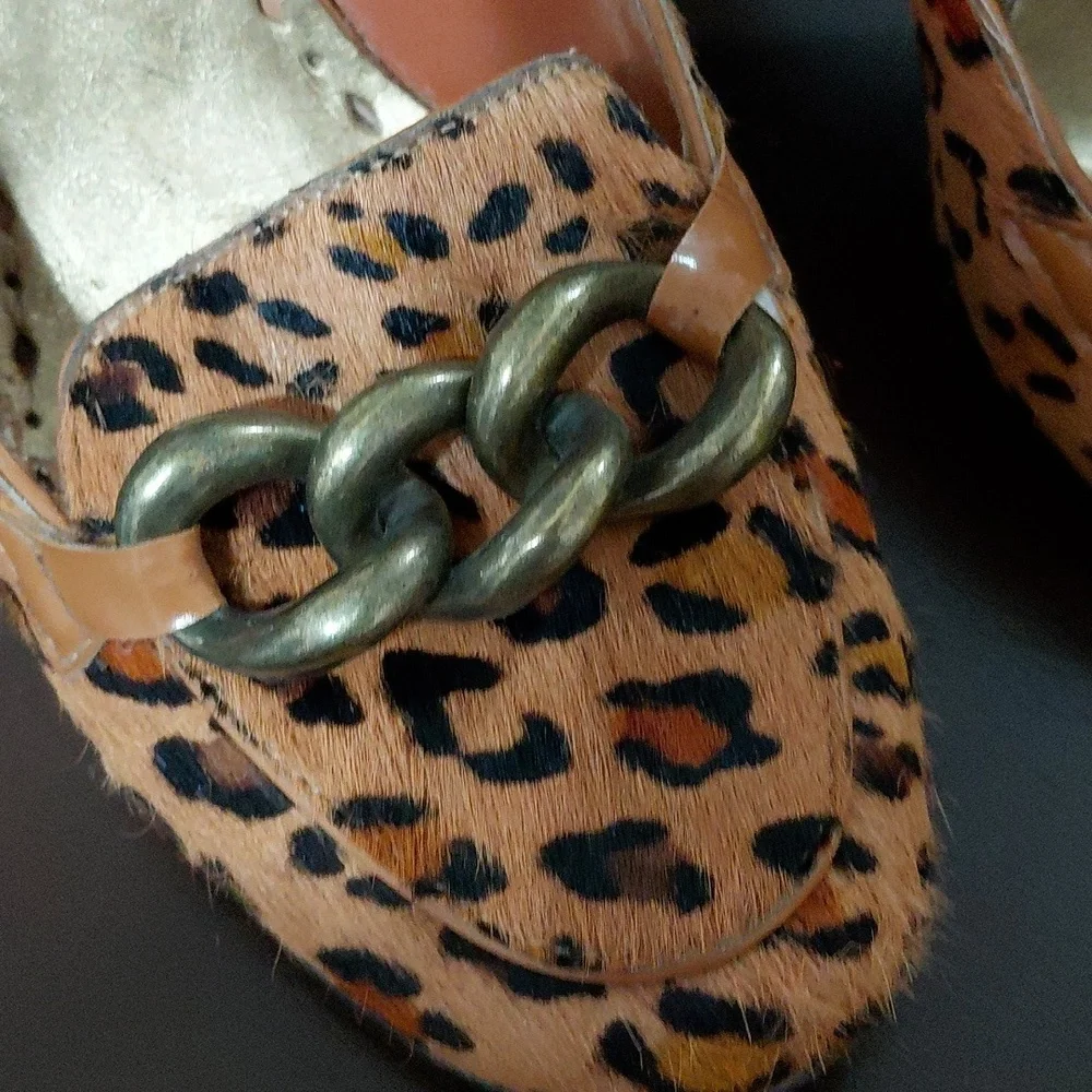 BCBGirls Leopard Print Heels with Gold Chain
